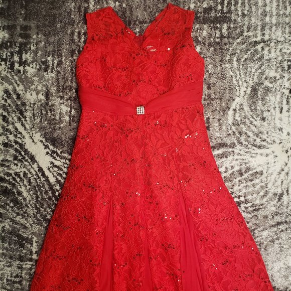 SOLD Red Sleeveless Sequin Fabric dress for Girls - Picture 1 of 11